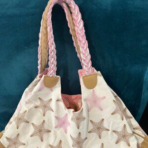 Pink, White, & Taupe Canvas Beach/Pool Tote